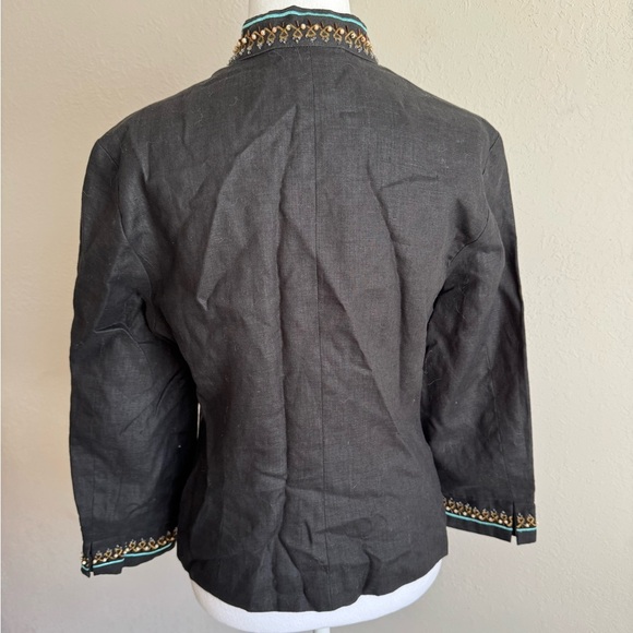 Sarah Spencer Black Linen Beaded Blazer Women’s 8 Shirt Jacket Boho - Picture 5 of 6